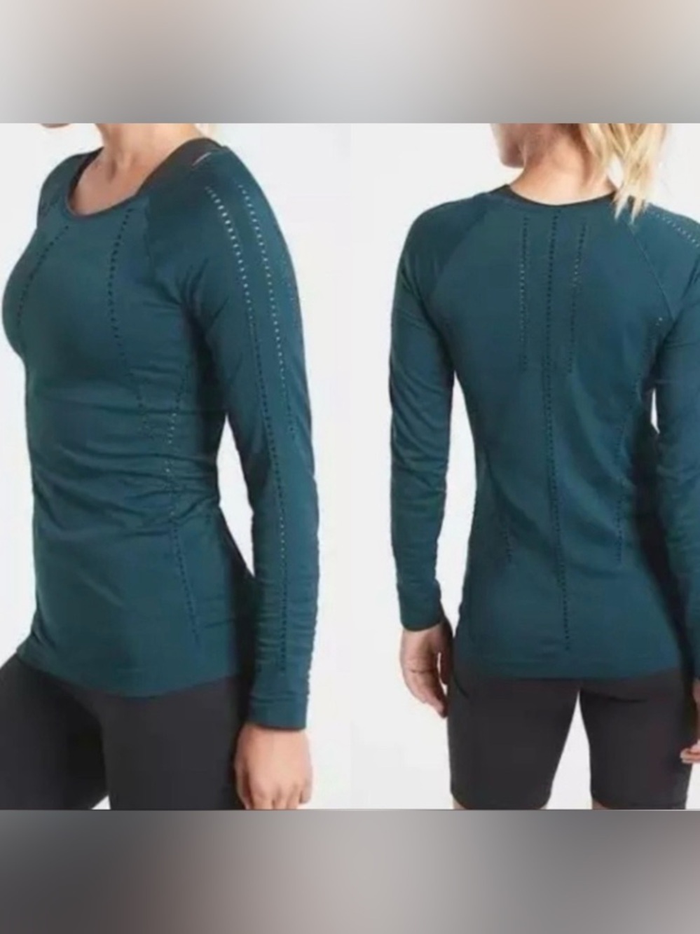 $59 MSRP Athleta Long Sleeve Seam-Detail Active Top - Teal size small